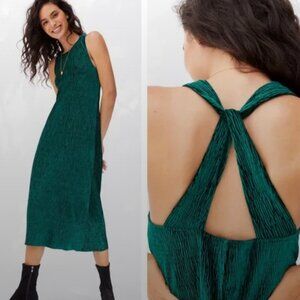 Maeve Green Twist-Back Velvet Midi Dress